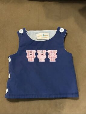 Catching Fireflies Cute Girl's Blue Diaper Shirt w/Three Pink Gingham Pigs 3-6M